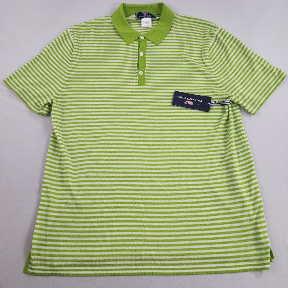 Vineyard Vines Mens Merino Wool Striped Polo Shirt Green White Size M Medium